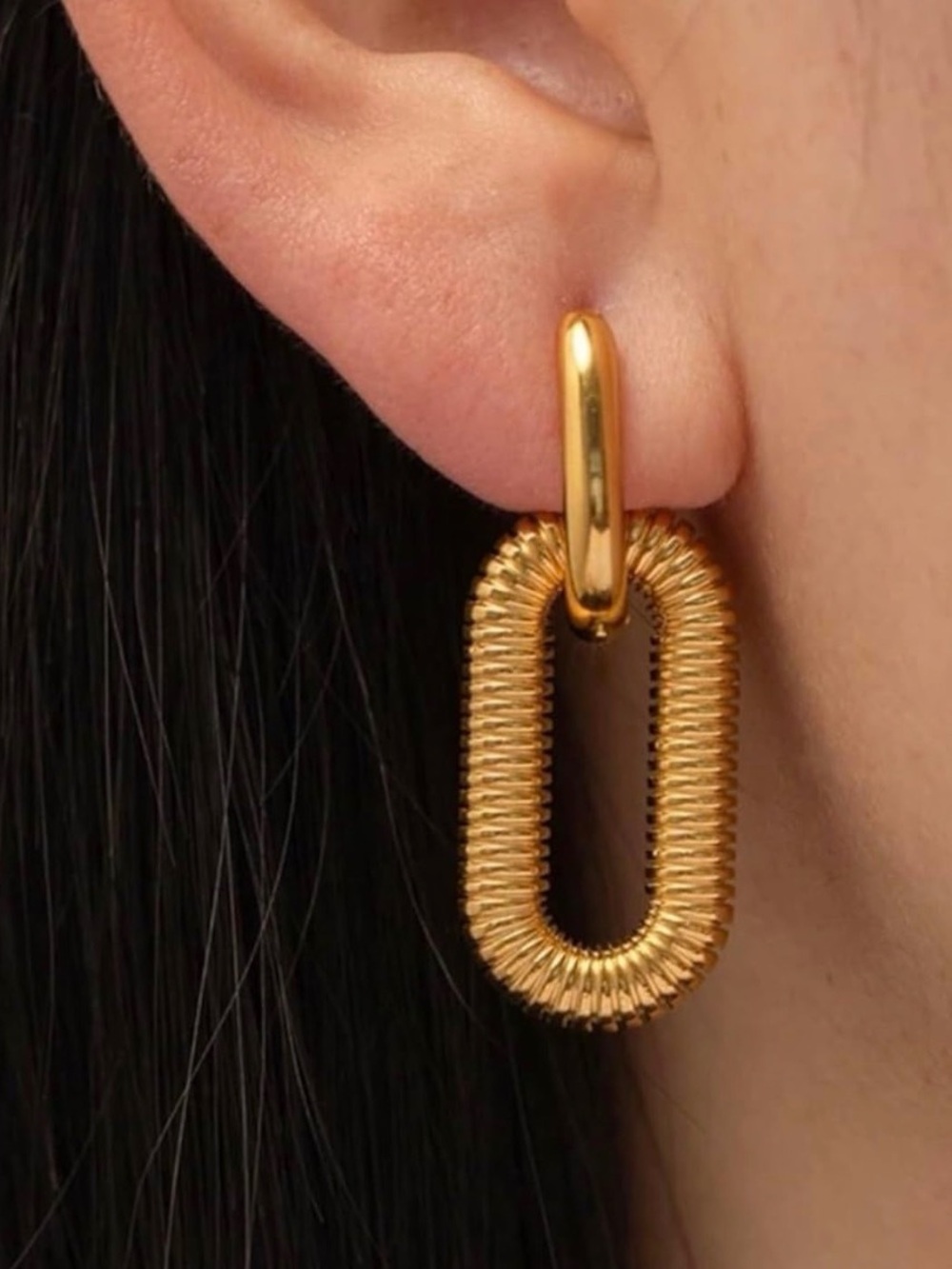 ⭐️FINAL PRICE #190 Gold Plated Textured Link Hoop Earrings